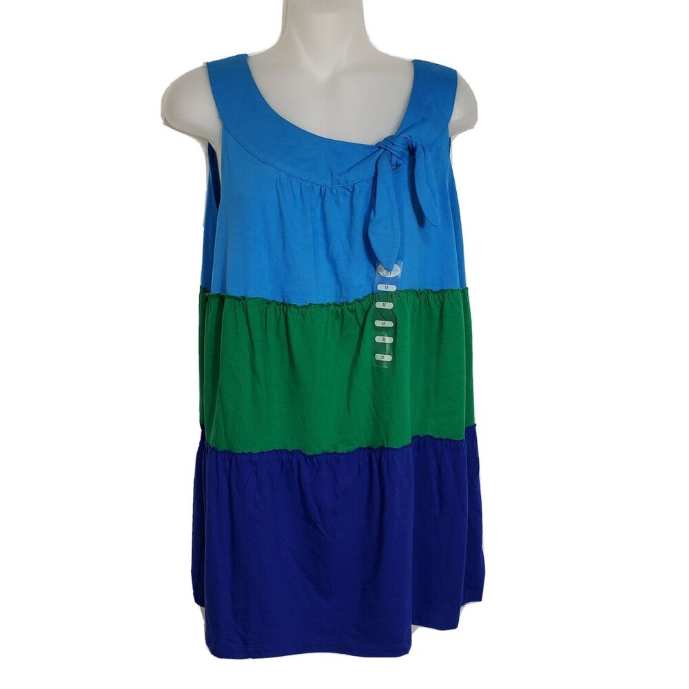 Studio Works Womens Medium Tank Top Tiered Layered Sleeveless Color Block Tie